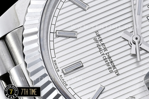 DayDate 40mm SS/SS Silver Dial Stick Markers Fluted Bezel A2836 Mod3255
