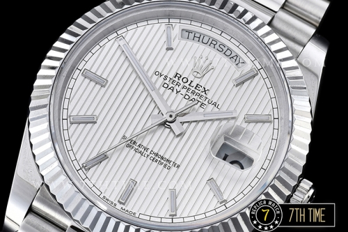 DayDate 40mm SS/SS Silver Dial Stick Markers Fluted Bezel A2836 Mod3255