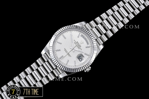 DayDate 40mm SS/SS Silver Dial Stick Markers Fluted Bezel A2836 Mod3255