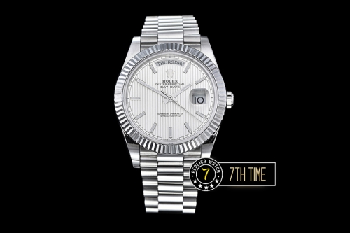 DayDate 40mm SS/SS Silver Dial Stick Markers Fluted Bezel A2836 Mod3255