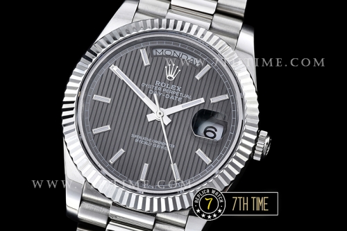 DayDate 40mm SS/SS Grey Dial Stick Markers Fluted Bezel A2836 Mod3255
