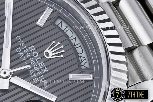DayDate 40mm SS/SS Grey Dial Stick Markers Fluted Bezel A2836 Mod3255
