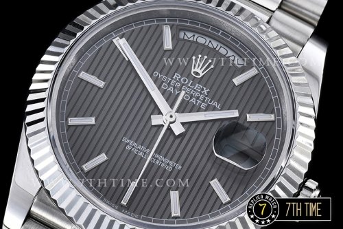 DayDate 40mm SS/SS Grey Dial Stick Markers Fluted Bezel A2836 Mod3255