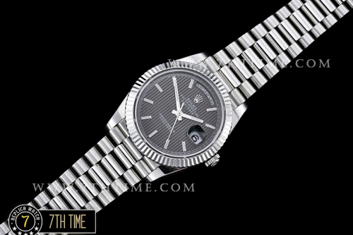 DayDate 40mm SS/SS Grey Dial Stick Markers Fluted Bezel A2836 Mod3255