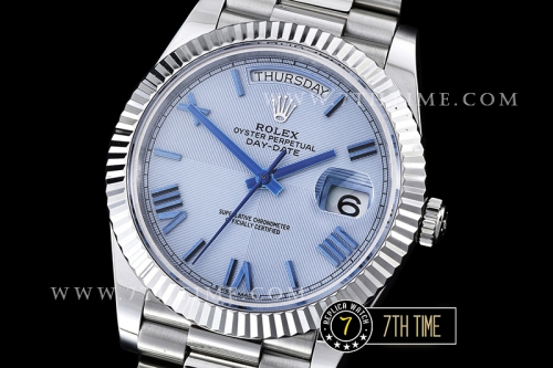 DayDate 40mm SS/SS Glacier Blue Dial Roman Markers Fluted Bezel A2836 Mod3255