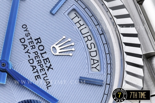 DayDate 40mm SS/SS Glacier Blue Dial Roman Markers Fluted Bezel A2836 Mod3255