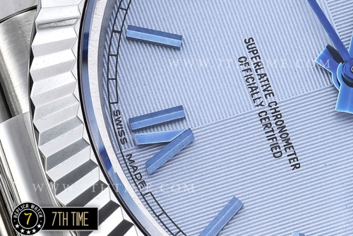 DayDate 40mm SS/SS Glacier Blue Dial Roman Markers Fluted Bezel A2836 Mod3255