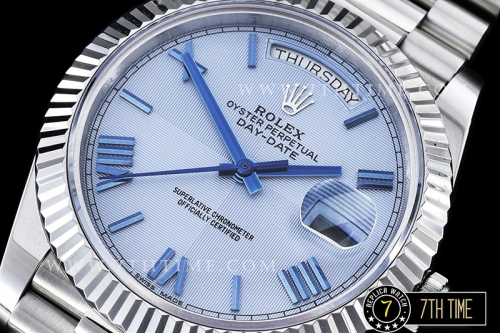 DayDate 40mm SS/SS Glacier Blue Dial Roman Markers Fluted Bezel A2836 Mod3255