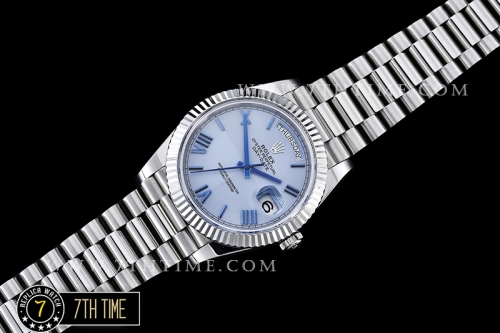 DayDate 40mm SS/SS Glacier Blue Dial Roman Markers Fluted Bezel A2836 Mod3255