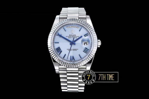 DayDate 40mm SS/SS Glacier Blue Dial Roman Markers Fluted Bezel A2836 Mod3255