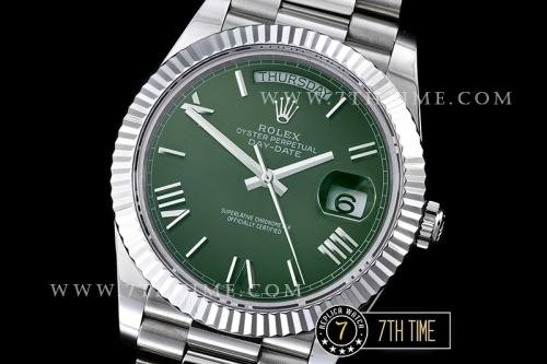 DayDate 40mm SS/SS Green Dial Roman Markers Fluted Bezel A2836 Mod3255