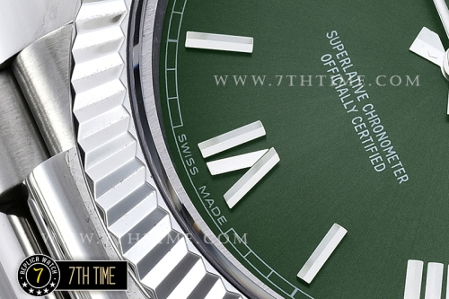 DayDate 40mm SS/SS Green Dial Roman Markers Fluted Bezel A2836 Mod3255