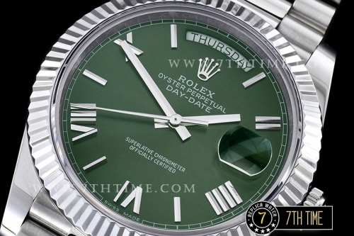 DayDate 40mm SS/SS Green Dial Roman Markers Fluted Bezel A2836 Mod3255
