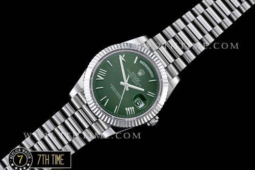 DayDate 40mm SS/SS Green Dial Roman Markers Fluted Bezel A2836 Mod3255