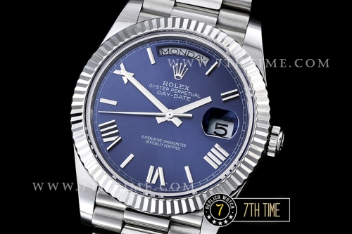 DayDate 40mm SS/SS Blue Dial Roman Markers Fluted Bezel A2836 Mod3255