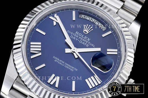 DayDate 40mm SS/SS Blue Dial Roman Markers Fluted Bezel A2836 Mod3255