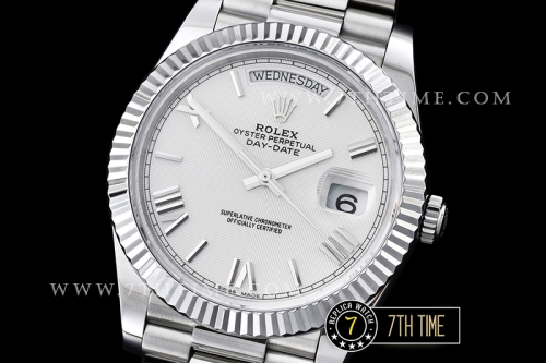 DayDate 40mm SS/SS White Dial Roman Markers Fluted Bezel A2836 Mod3255