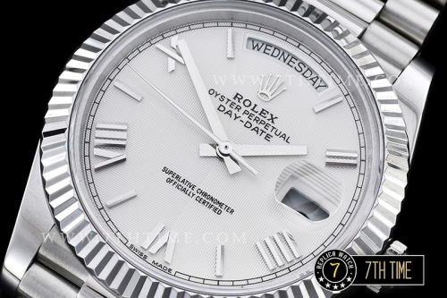 DayDate 40mm SS/SS White Dial Roman Markers Fluted Bezel A2836 Mod3255