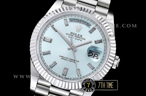 DayDate 228206 SS/SS Fluted Bezel Ice Blue Dial with Diamond Markers Swiss 2836