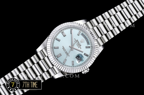 DayDate 228206 SS/SS Fluted Bezel Ice Blue Dial with Diamond Markers Swiss 2836