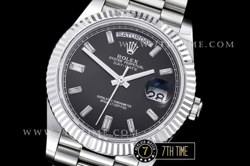DayDate 228206 SS/SS Fluted Bezel Black Dial with Diamond Markers Swiss 2836