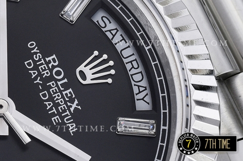 DayDate 228206 SS/SS Fluted Bezel Black Dial with Diamond Markers Swiss 2836