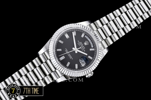 DayDate 228206 SS/SS Fluted Bezel Black Dial with Diamond Markers Swiss 2836