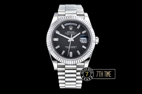 DayDate 228206 SS/SS Fluted Bezel Black Dial with Diamond Markers Swiss 2836