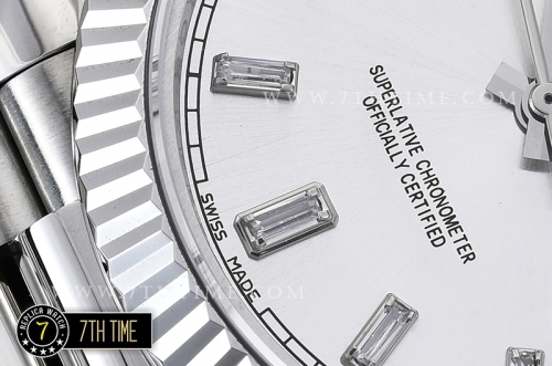 DayDate 228206 SS/SS Fluted Bezel Silver White Dial with Diamond Markers Swiss 2836