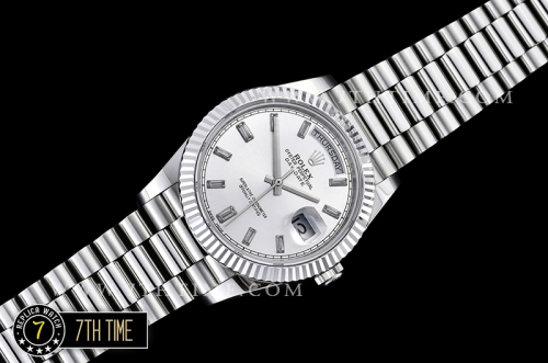 DayDate 228206 SS/SS Fluted Bezel Silver White Dial with Diamond Markers Swiss 2836