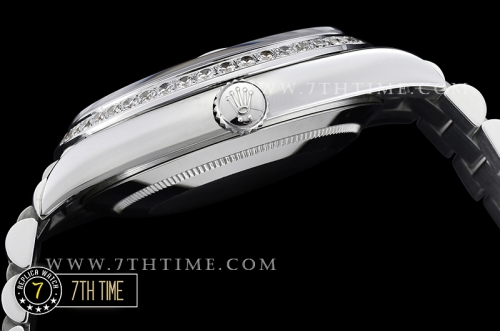 DayDate 228206 SS/SS Diamonds Crested Bezel Silver White Dial with Baugette Diamond Markers Swiss 2836