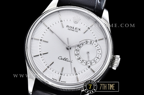 Cellini Date 39mm White Guilloche Dial with Stick Markers Black Croc Print Calf Leather Strap