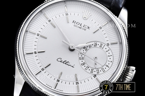 Cellini Date 39mm White Guilloche Dial with Stick Markers Black Croc Print Calf Leather Strap