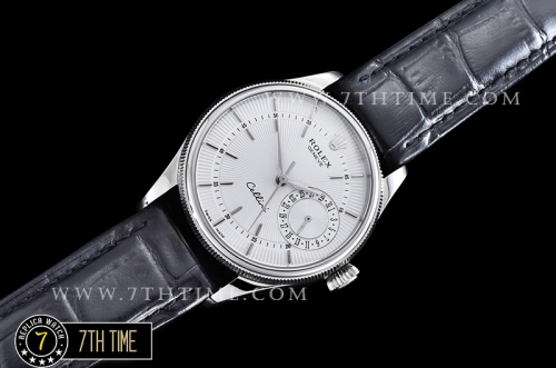 Cellini Date 39mm White Guilloche Dial with Stick Markers Black Croc Print Calf Leather Strap