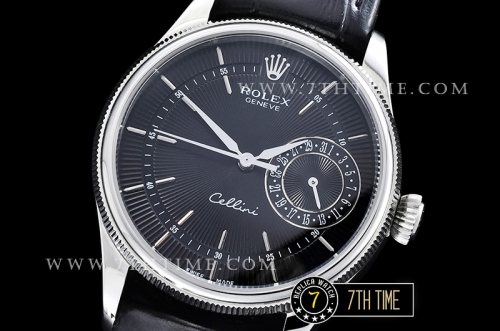 Cellini Date 39mm Black Guilloche Dial with Stick Markers Black Croc Print Calf Leather Strap