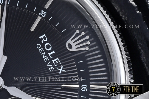 Cellini Date 39mm Black Guilloche Dial with Stick Markers Black Croc Print Calf Leather Strap