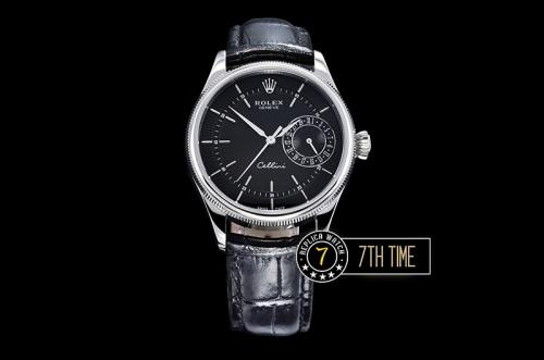 Cellini Date 39mm Black Guilloche Dial with Stick Markers Black Croc Print Calf Leather Strap