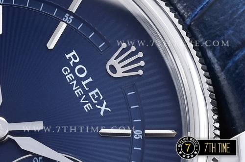 Cellini Date 39mm Blue Guilloche Dial with Stick Markers Blue Croc Print Calf Leather Strap