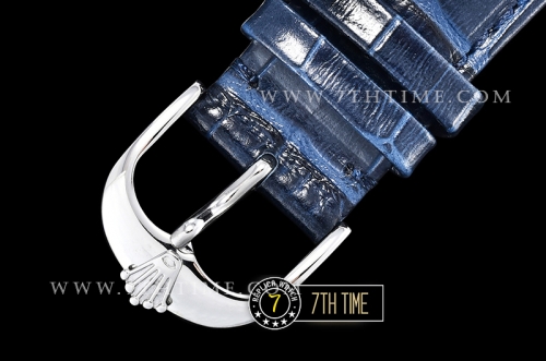 Cellini Date 39mm Blue Guilloche Dial with Stick Markers Blue Croc Print Calf Leather Strap