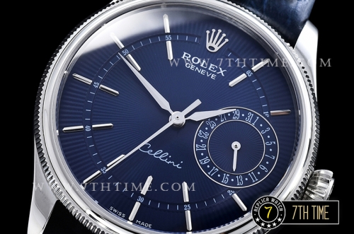 Cellini Date 39mm Blue Guilloche Dial with Stick Markers Blue Croc Print Calf Leather Strap