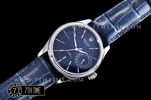 Cellini Date 39mm Blue Guilloche Dial with Stick Markers Blue Croc Print Calf Leather Strap
