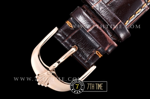 Cellini Date 39mm 18K Rose Gold Thick Plated on SS Steel White Guilloche Dial with Rose Gold Stick Markers Brown Croc Print Calf Leather Strap