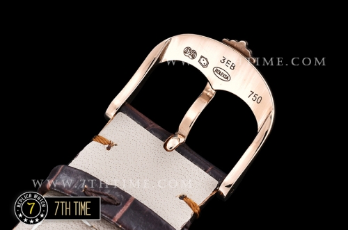 Cellini Date 39mm 18K Rose Gold Thick Plated on SS Steel White Guilloche Dial with Rose Gold Stick Markers Brown Croc Print Calf Leather Strap