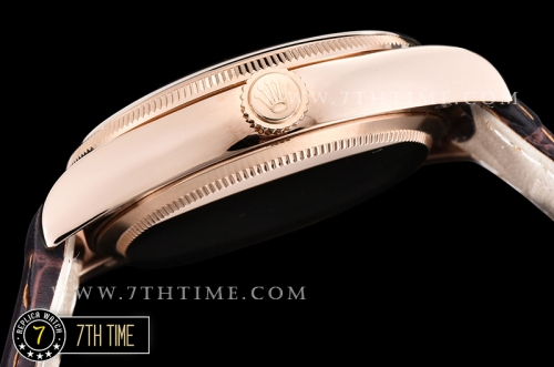 Cellini Date 39mm 18K Rose Gold Thick Plated on SS Steel White Guilloche Dial with Rose Gold Stick Markers Brown Croc Print Calf Leather Strap