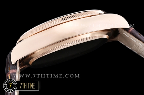 Cellini Date 39mm 18K Rose Gold Thick Plated on SS Steel White Guilloche Dial with Rose Gold Stick Markers Brown Croc Print Calf Leather Strap