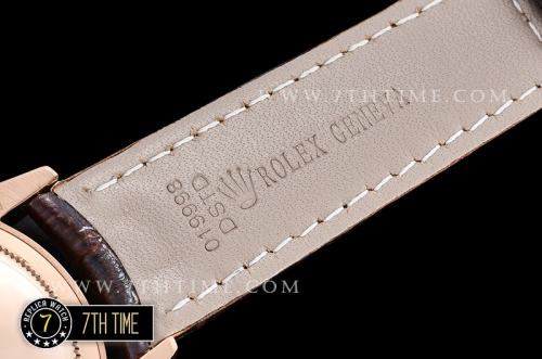 Cellini Date 39mm 18K Rose Gold Thick Plated on SS Steel White Guilloche Dial with Rose Gold Stick Markers Brown Croc Print Calf Leather Strap
