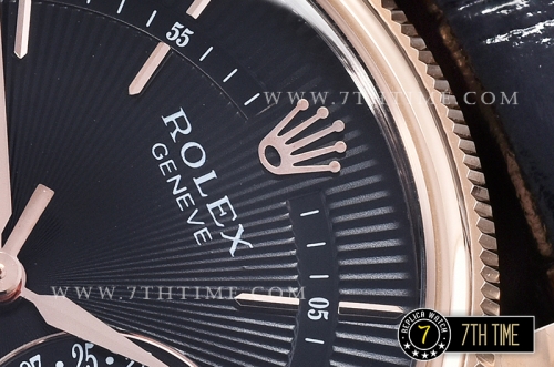 Cellini Date 39mm 18K Rose Gold Thick Plated on SS Steel Black Guilloche Dial with Rose Gold Stick Markers Black Croc Print Calf Leather Strap