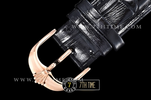 Cellini Date 39mm 18K Rose Gold Thick Plated on SS Steel Black Guilloche Dial with Rose Gold Stick Markers Black Croc Print Calf Leather Strap