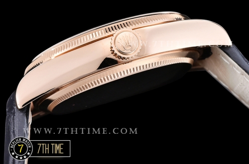 Cellini Date 39mm 18K Rose Gold Thick Plated on SS Steel Black Guilloche Dial with Rose Gold Stick Markers Black Croc Print Calf Leather Strap
