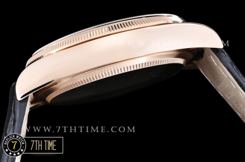 Cellini Date 39mm 18K Rose Gold Thick Plated on SS Steel Black Guilloche Dial with Rose Gold Stick Markers Black Croc Print Calf Leather Strap